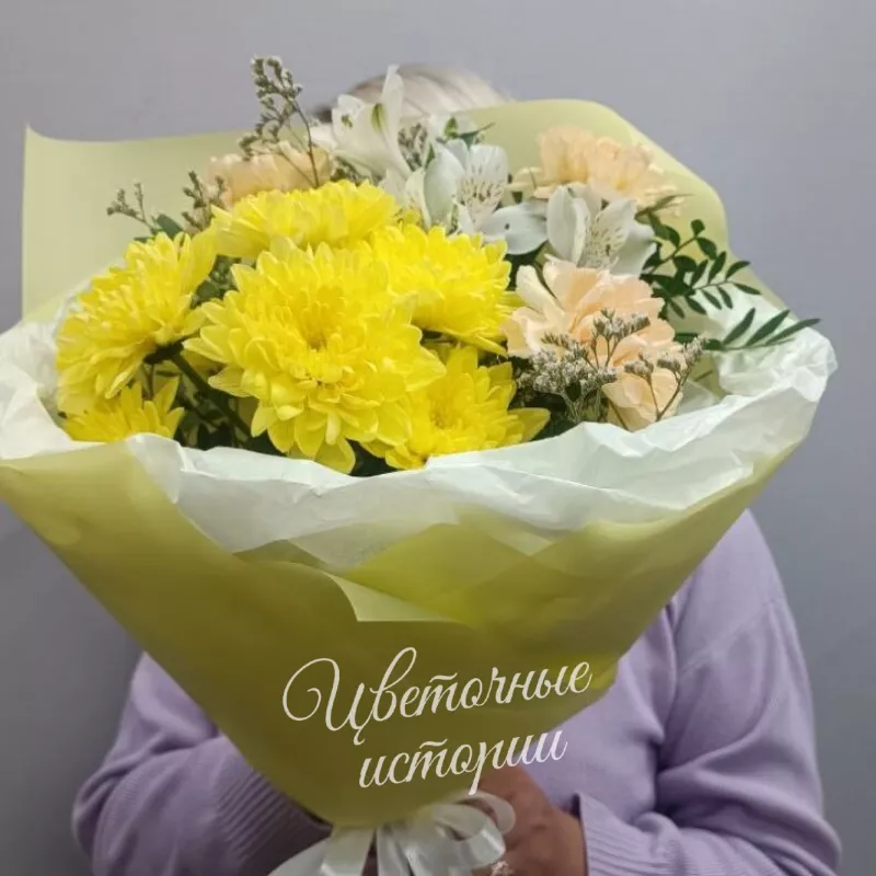 Сборный букет &laquo;Букет Нежность с желтой хризантемой&raquo;