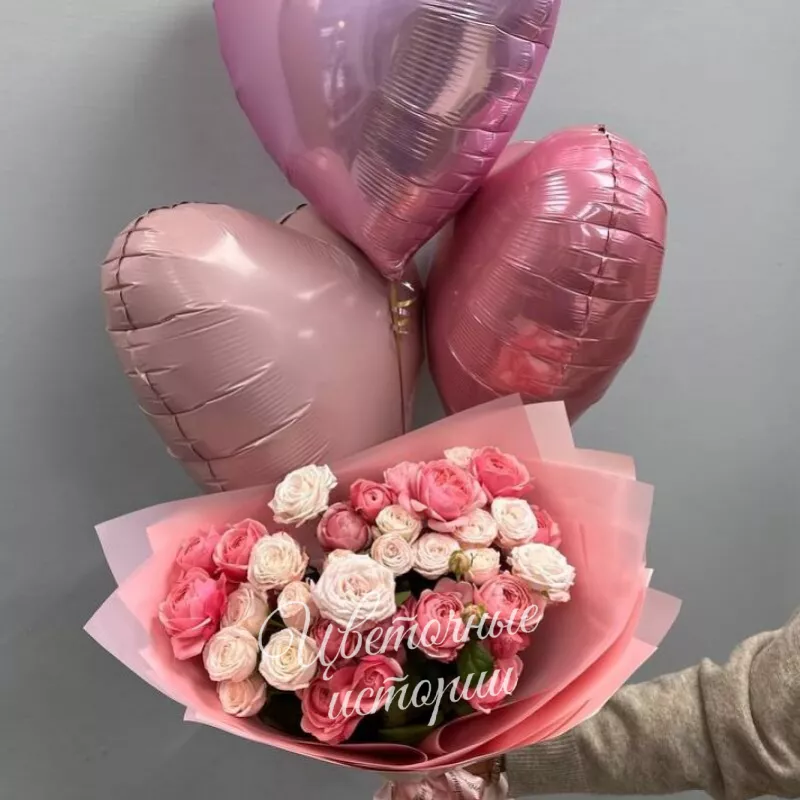 Букет &laquo;Комбо с пионовидной  розой и шарами&raquo; 1