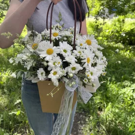 Композиция &laquo;Сумочка с ромашками&raquo; от интернет-магазина «Цветочные истории»