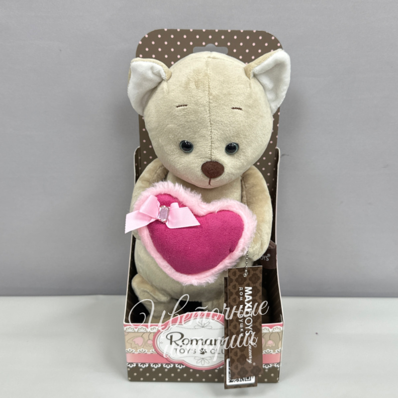Романтичный котик с розовым сердечком 25 см 